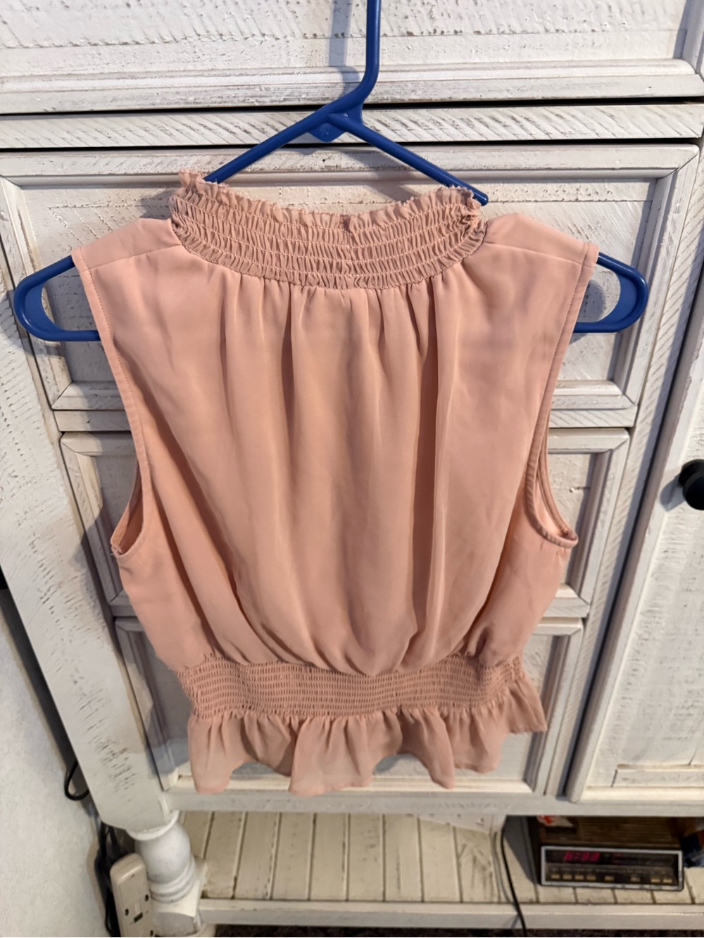 Japna Peach Smocked Neck Sleeveless Blouse